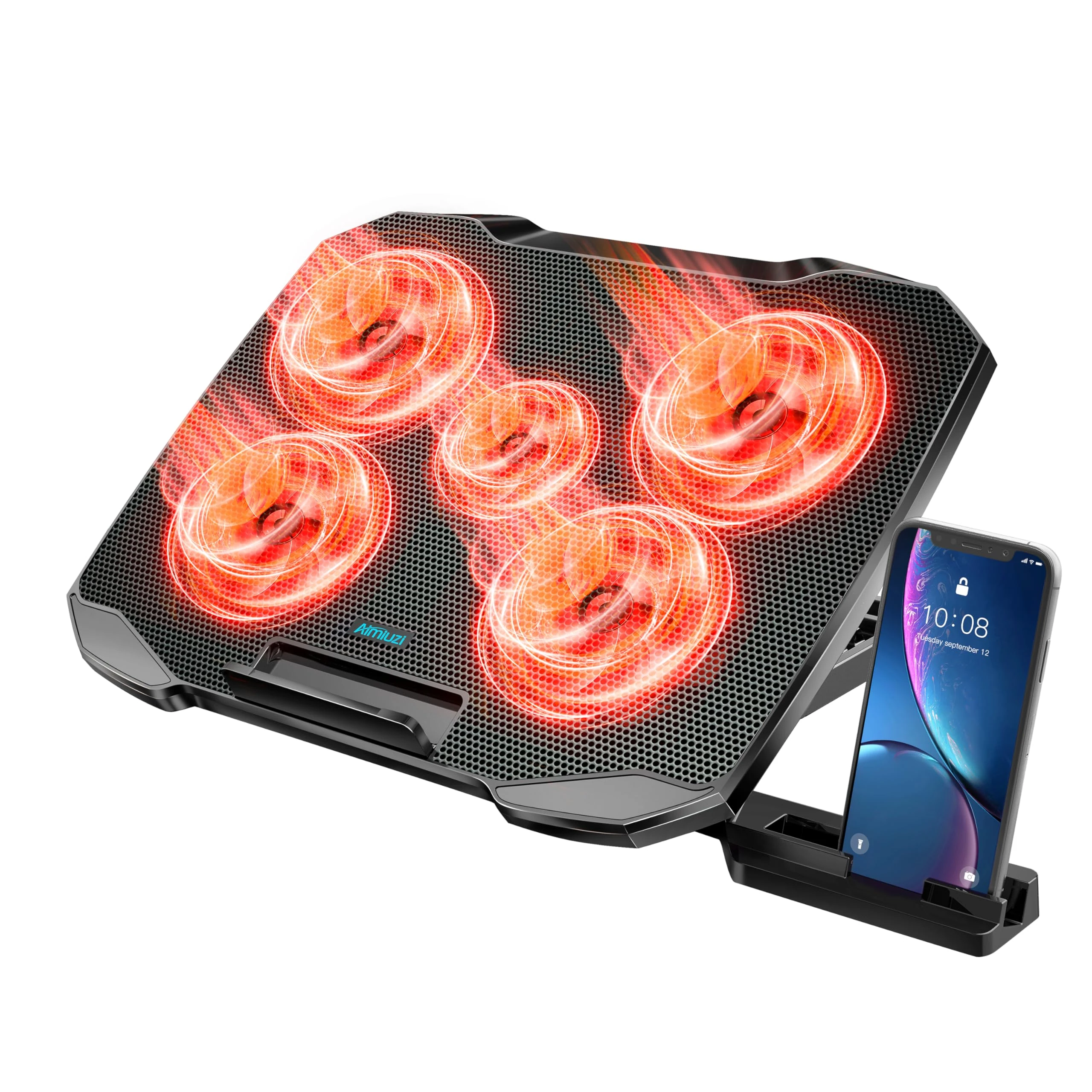 AIMIUZI Laptop Cooling Pad for Computer Laptop Cooler for 12-15.6 Inch Notebooks, Laptop Cooling Stand with 5 Quiet Fans, 5 Height Adjustable,2 USB Ports, Phone Stand