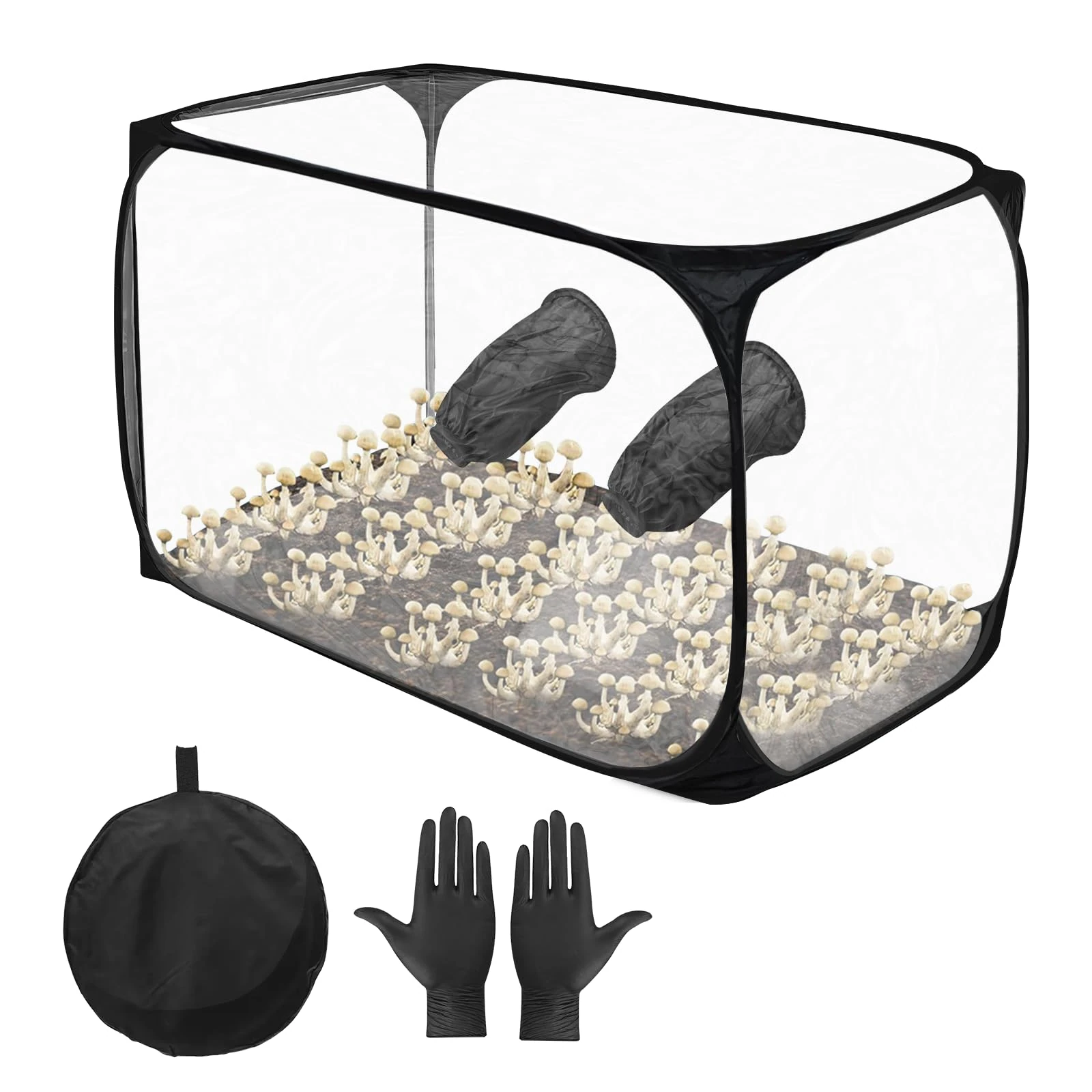 Still Air Box - 90x60x60cm Foldable Transparent Mushroom Grow Tent Kit, Mushroom Growing Kit Box with Gloves, Portable Mushroom Grow Bag for Mushroom Mycology Spores Scientist