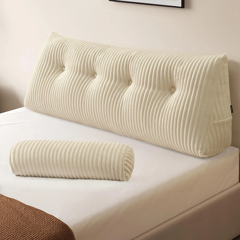 Z-hom Large Wedge Pillow Headboard, Full Triangular Headboard Pillow, Reading Pillow Bed with a Roll Pillow for Bed Sitting Up Sleeping, Backrest Cushion Headboard Gap Pillow for Back, Beige Cream