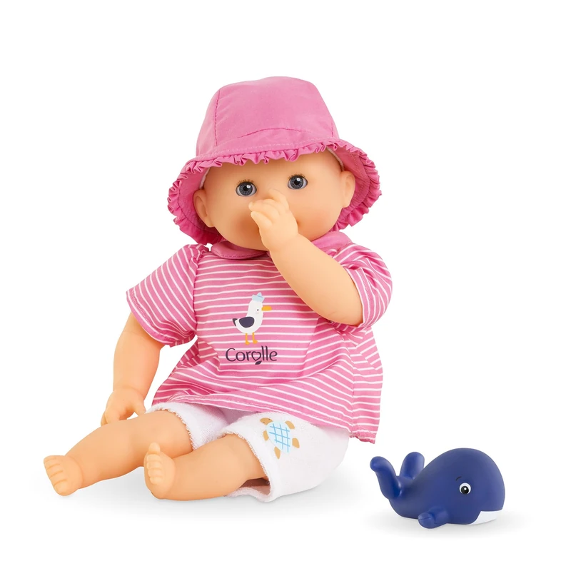 Corolle Mon Premier Poupon Oceane Soft Body Bath Doll with Bath Animal, Sleeping Eyes, Removable Clothes, Vanilla Fragrance, 30 cm, from 18 Months, Keeps Thumb in Mouth