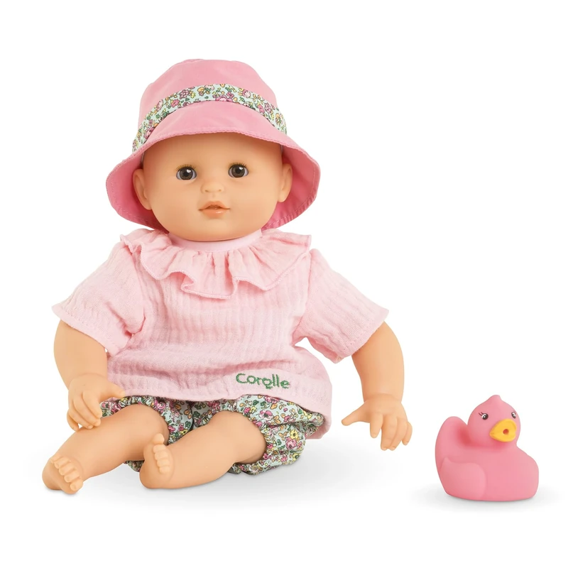 Mon Premier Poupon Bath Baby Coralie Soft Body Bath Doll with Bath Animal, Sleeping Eyes, Removable Clothes, Vanilla Fragrance, 30 cm, from 18 Months