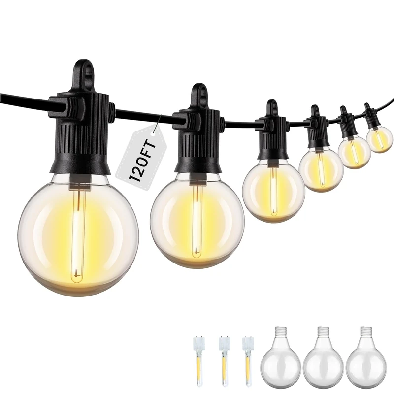 ZOTOYI 120FT/36.6M IP65 Outdoor Festoon Lights Mains Powered - Indoor Festoon Lights Outside Mains with 50+3pcs 30 Lumens G40 Globe Shatterproof LED Bulbs, Warm White Festoon for Garden House