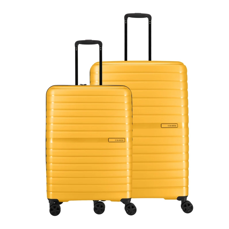 Travelite Trent Series 4-Wheel Suitcase Set 2 Pieces Sizes L/M, Luggage Series Hard Shell Trolleys with TSA Combination Lock, Yellow, Trolley Set L/M, Hard Shell Trolley Set with 4 Wheels