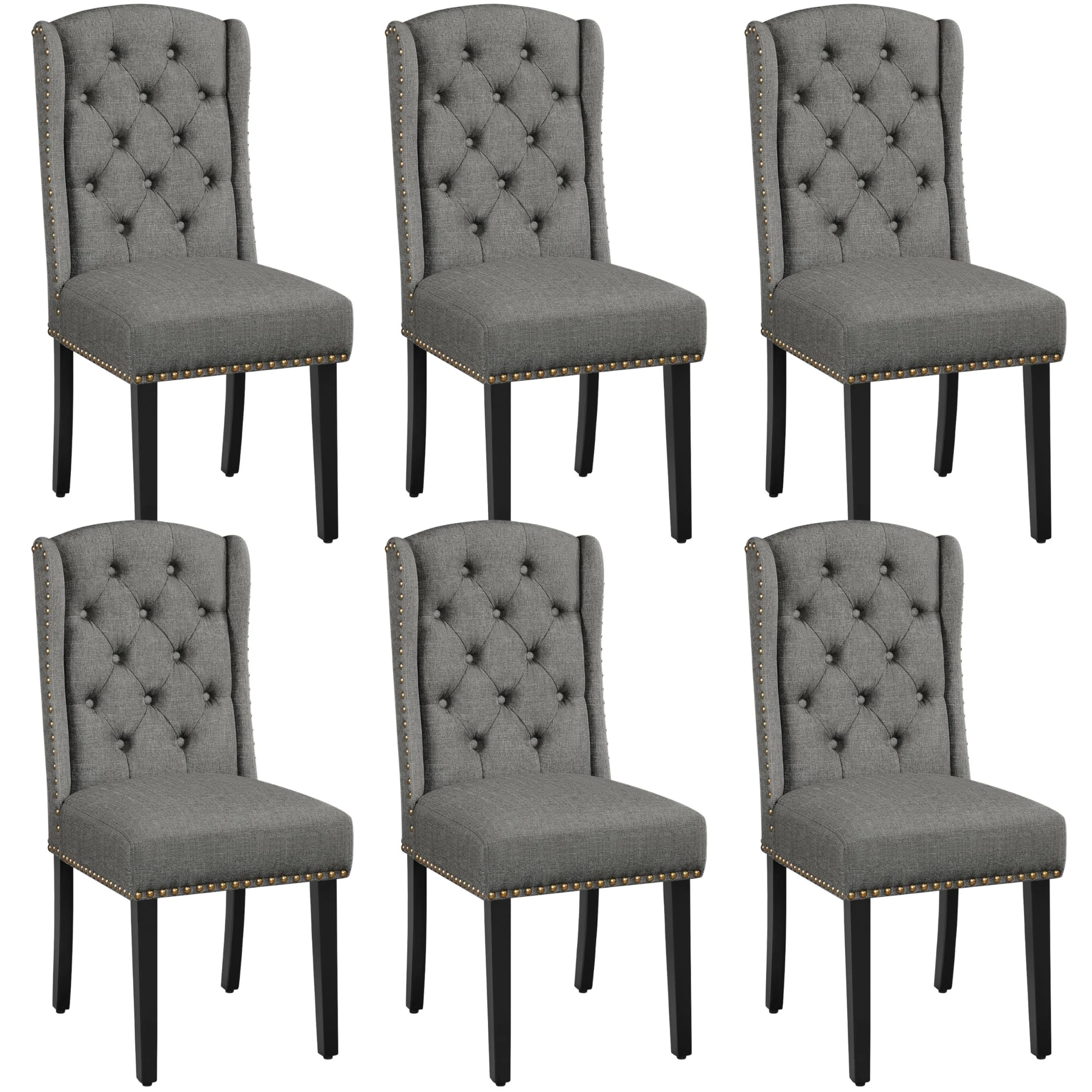 Yaheetech Dining Chairs Set of 6 Upholstered Fabric Modern Dining Room Button Tufted Kitchen Dining Chairs with Wooden Legs for Dining Room/Kithcen/Apartment, Light Grey