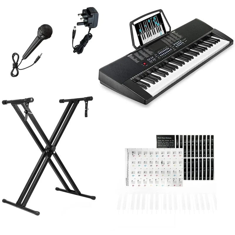 Crystals 61-Key Digital Piano Keyboard with Stand – Portable Electric Keyboard with Adjustable Stand, LCD Display – 61 Keys, 255 Rhythms