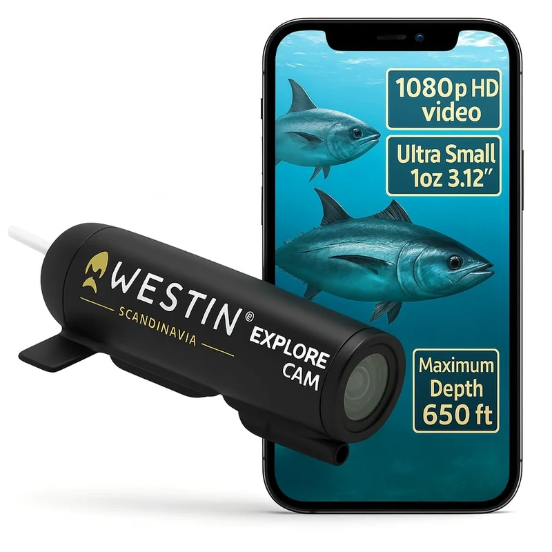 Westin Underwater Explore Camera 28g - Fishing Accessories for Carp Fishing, Trail Camera with Full HD 1080p, Waterproof 200m, Vibrant Colours, 1hr 25min Battery,