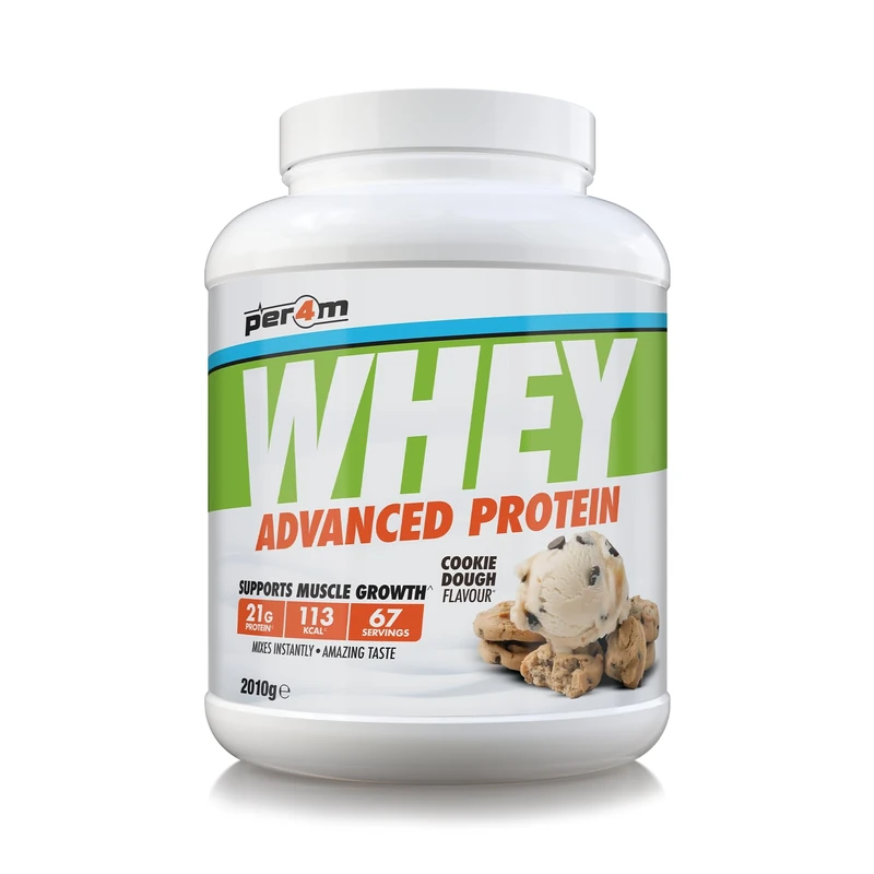 Per4m Whey Protein Powder | High Protein Shake for Muscle Growth & Recovery | Low Sugar Gym Supplement | Sports Nutrition Drink + Amino Acids (2010g, Cookie Dough)