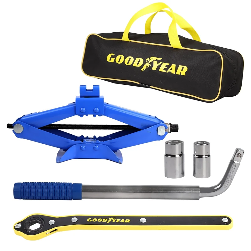 Goodyear Jack Kit - Heavy-duty, Compact & Reliable | Designed For Quick Tire Changes | Features A Sturdy Scissor Jack, High-torque Ratchet & Carry Case | Essential For Roadside Emergencies