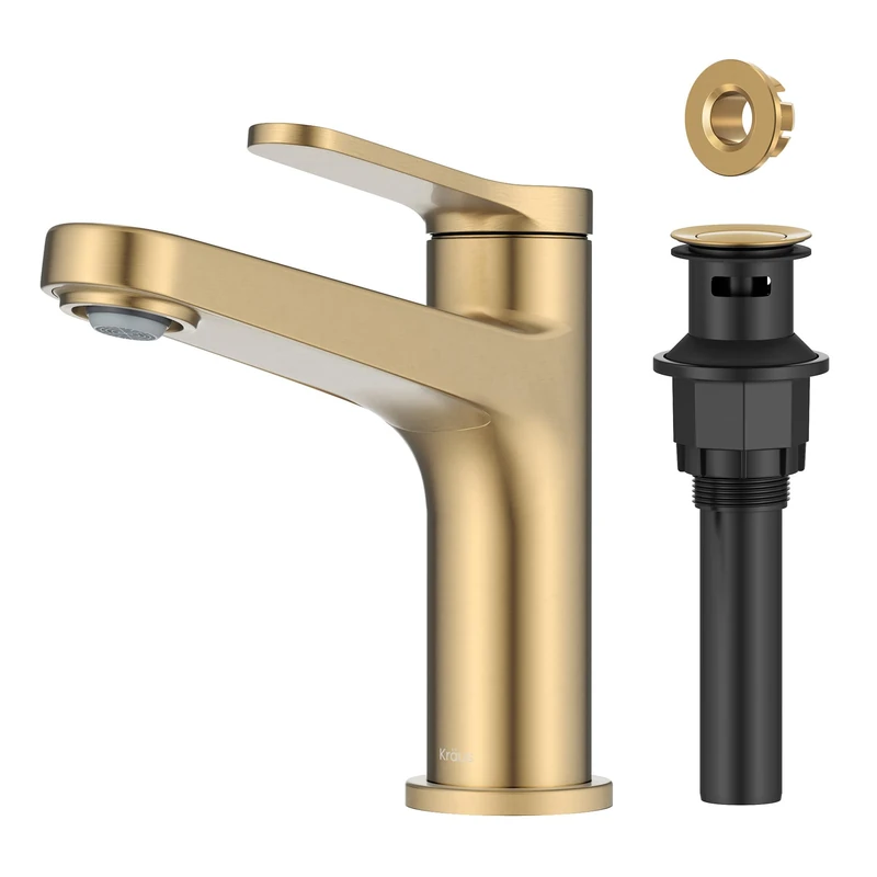 Kraus Indy KBF-1411SFBB Bathroom Faucet Brushed Brass Single Handle Waste and Supply Lines Stain-Free