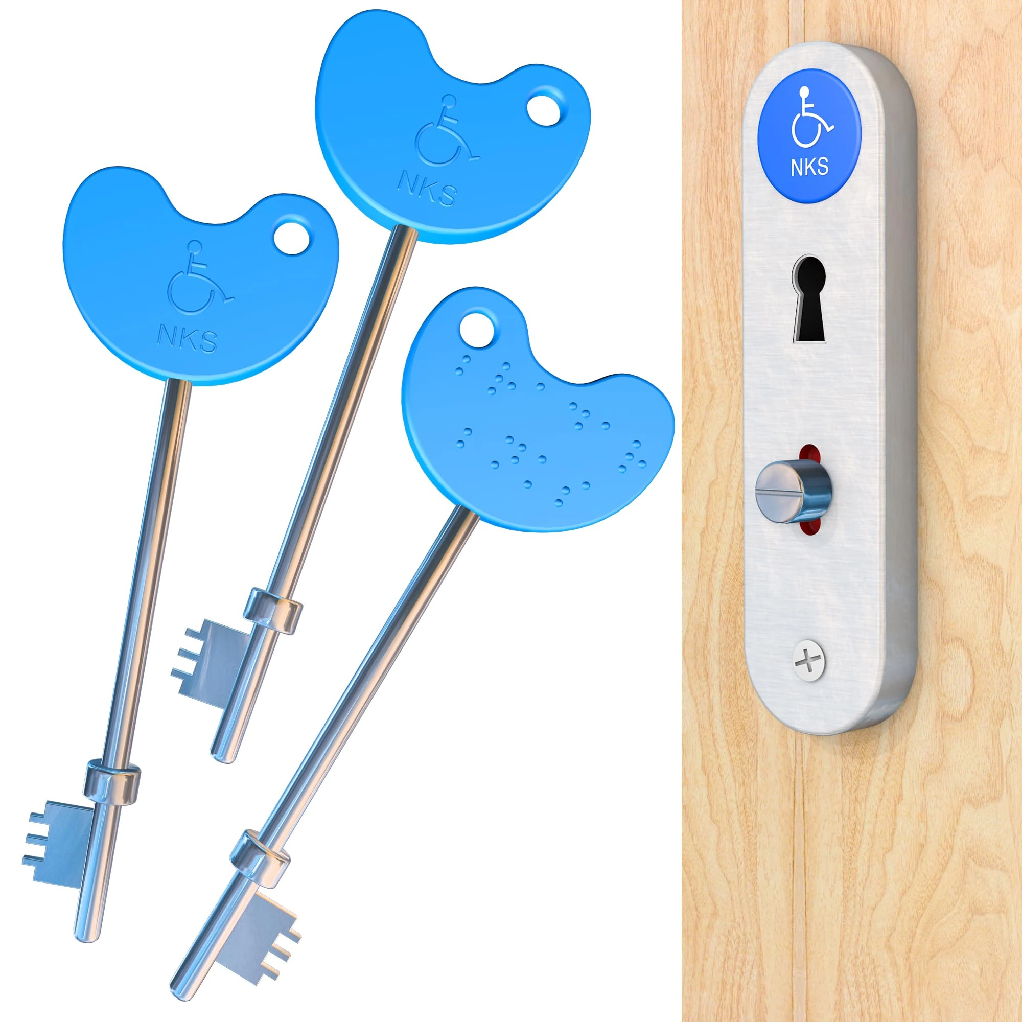 NKS Radar Key Disabled Toilet Bathroom Door Access Braille Easy Turn Pack of 3 — with Just Can't Wait Card