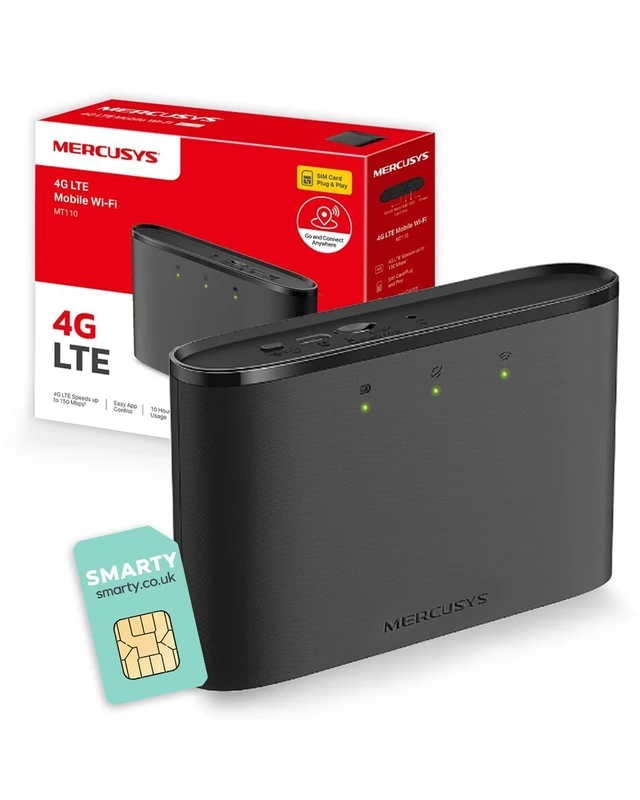 MERCUSYS MT110 Mifi with Free SIM card, 4G router, Travel Mobile Wifi Hotspot, Connects Up to 10 Devices, Rechargeable 2200mAh Battery for 10 hours, Portable Router with Sim Slot, Easy Management