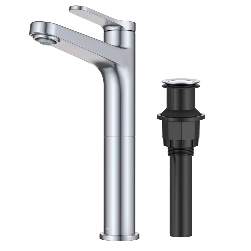 Kraus Indy Bathroom Faucet for Vessel Sink in Chrome with Single Handle, Pop Up Drain and Supply Lines, KVF-1410CH - Image 1