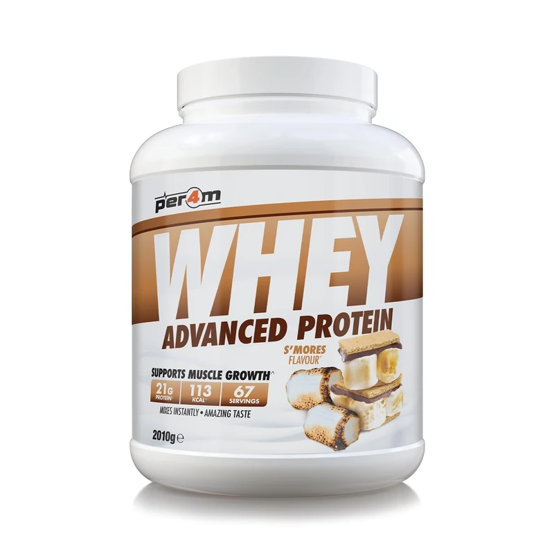 Per4m Whey Protein Powder | High Protein Shake for Muscle Growth & Recovery | Low Sugar Gym Supplement | Sports Nutrition Drink + Amino Acids (2010g, S'Mores)