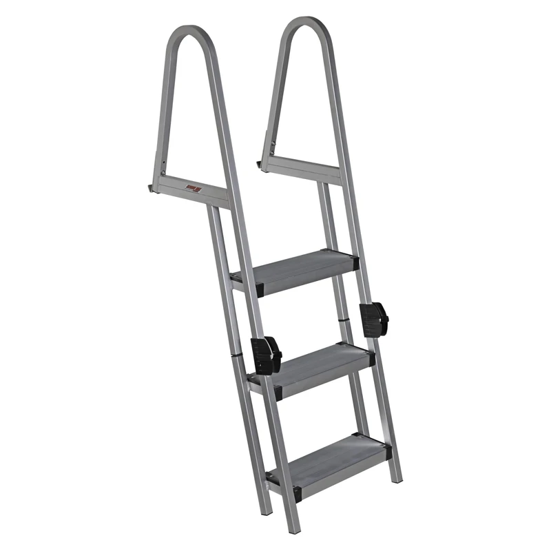 Extreme Max 3005.5284 Heavy-Duty Aluminum Pontoon & Dock Ladder with 15.75" Wide Fold-Up Steps - 3-Step, 300 lbs. Weight Capacity - Image 1