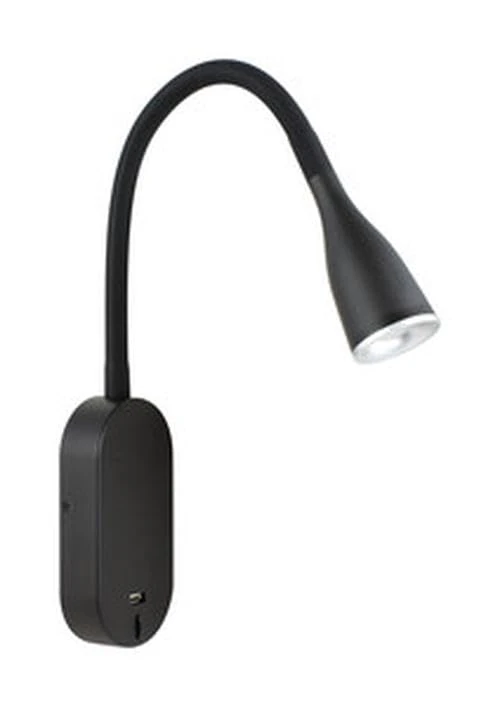 Black LED Wall lamp with USB Port. Power of 5 W, Perfect to Illuminate Your workspace efficiently and modernly. Elegant and Practical Design.