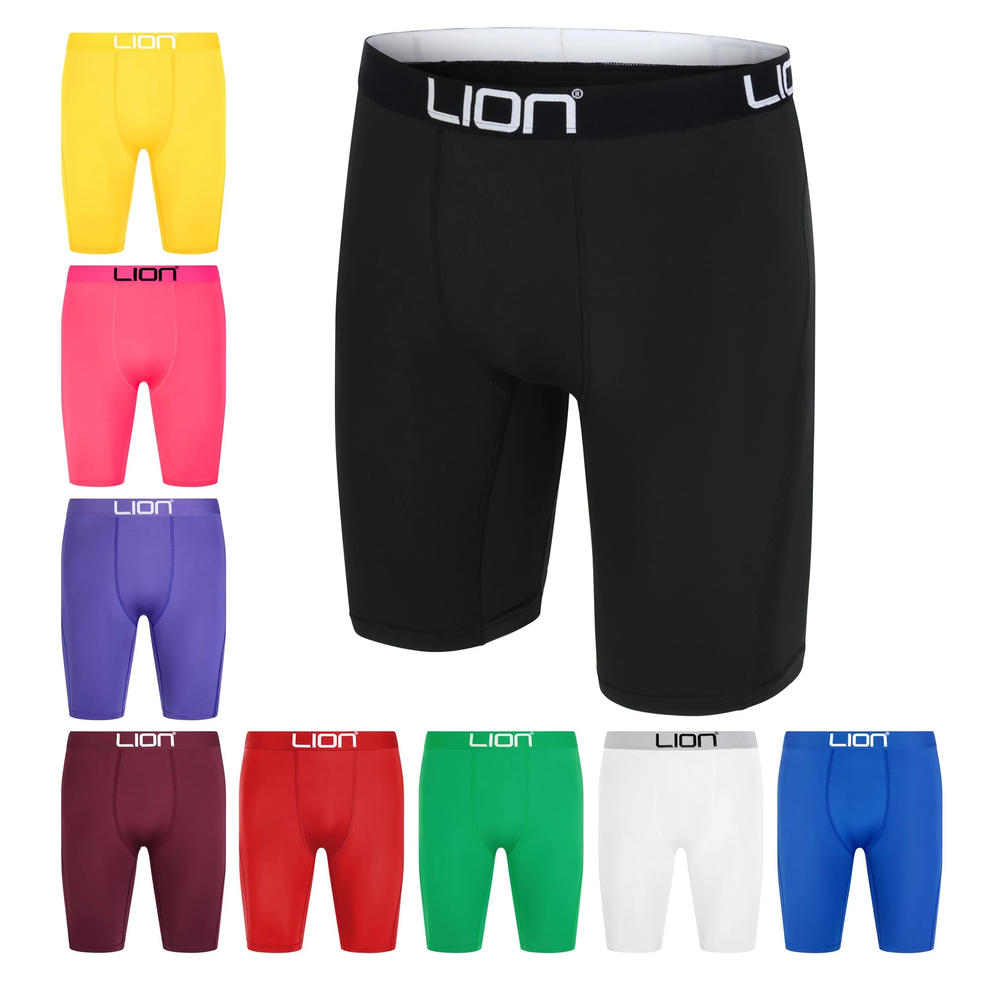 LION SPORTSWEAR Compression Shorts for Football & Sports – Multi-Purpose Base Layer for Men & Kids, Ideal for Gym, Training & Running - Black | Large Adults