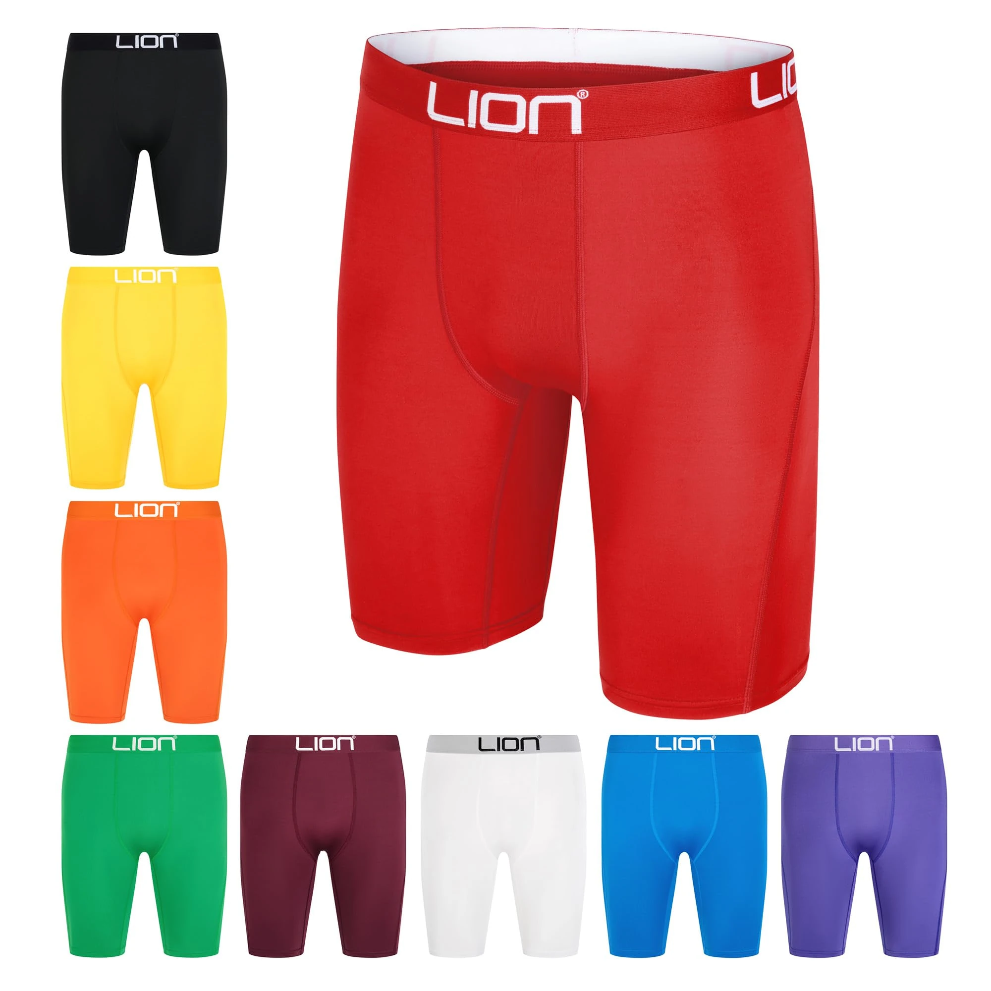 LION SPORTSWEAR Compression Shorts for Football & Sports – Multi-Purpose Base Layer for Men & Kids, Ideal for Gym, Training & Running - Red | Large Adults