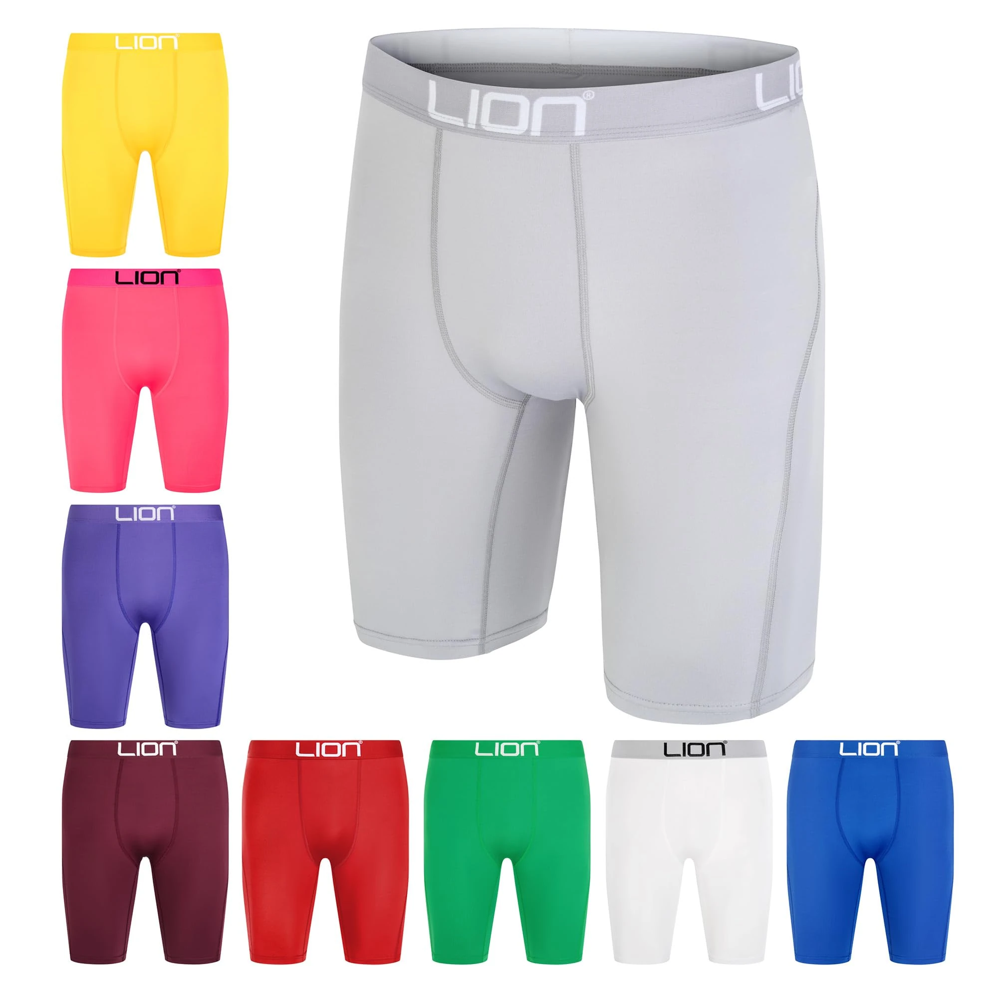 LION SPORTSWEAR Compression Shorts for Football & Sports – Multi-Purpose Base Layer for Men & Kids, Ideal for Gym, Training & Running - Grey | Large Adults