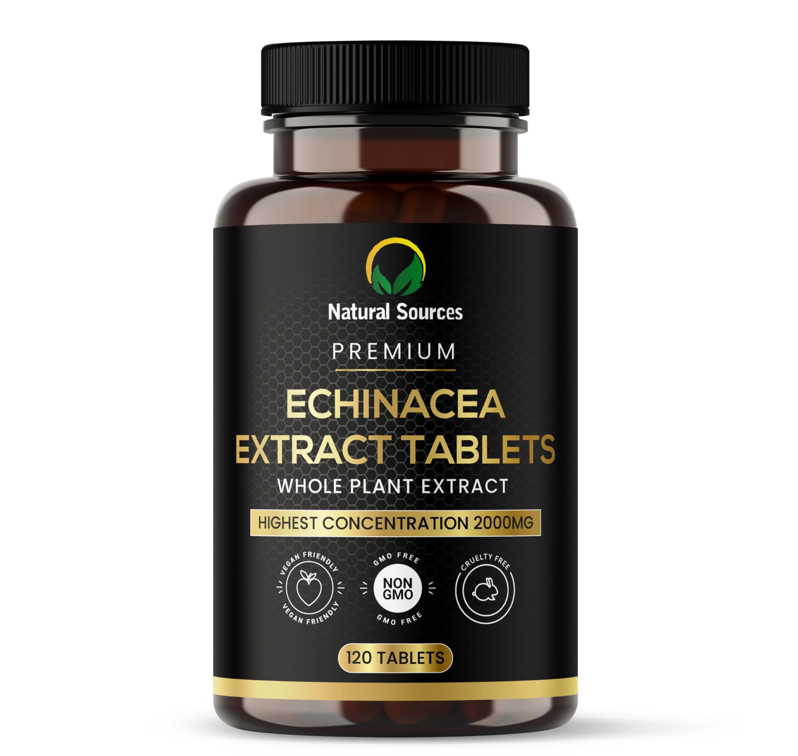 Natural Sources Echinacea Tablets UK - (2000 mg from 10:1 200mg) Whole Plant Extract Tablets Highest Strength - Produced in The UK – No Artificial Additives – Non-GMO – Gluten Free