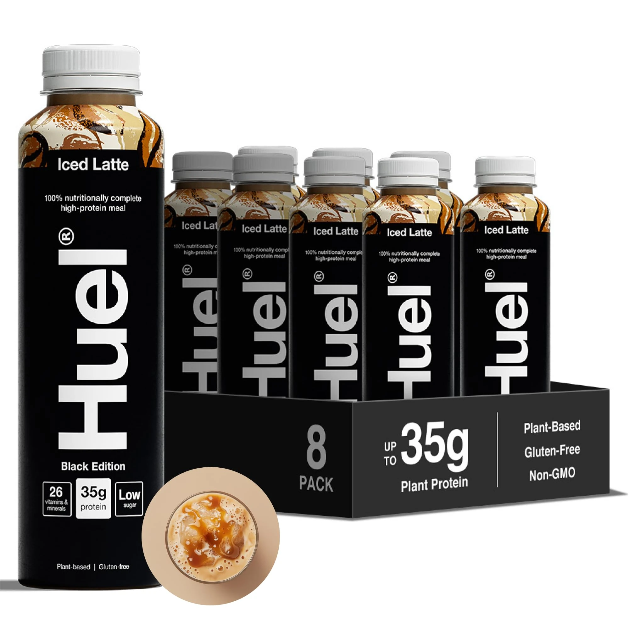 Huel Black Edition Ready-to-drink, 8 x 500ml Bottles, Protein Shakes, Iced Latte High, High Protein Drink, 35g Protein Per Bottle, Rich in Vitamin D, Fatty Acids, Calcium, Ready Meals