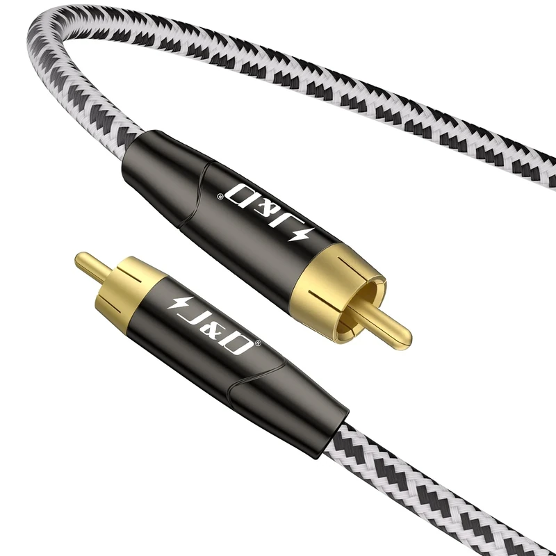 J&D HiFi RCA to RCA Audio Interconnect Cable, 24K Gold Plated Connector, 6N OCC Copper Single Crystal Silver Plated Cord, Heavy Duty 6mm Diameter, 18AWG, 1.5 M, High Fidelity Sound Quality