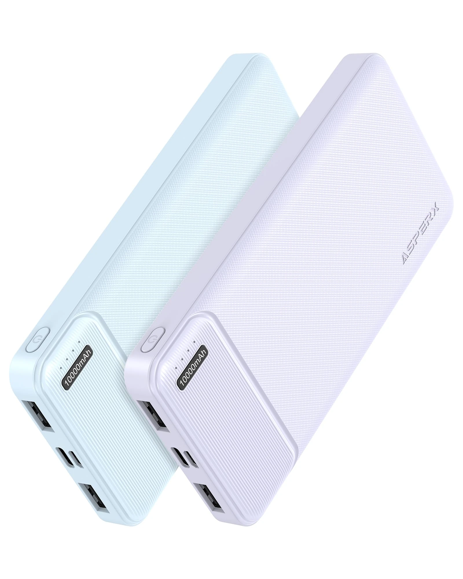 AsperX 2-Pack Power Bank Portable Charger Fast Charging 10000mAh, PowerBank USB C Input and Output, Battery Pack Compatible with iPhone, Samsung, Huawei, iPad, Tablets Purple and Blue