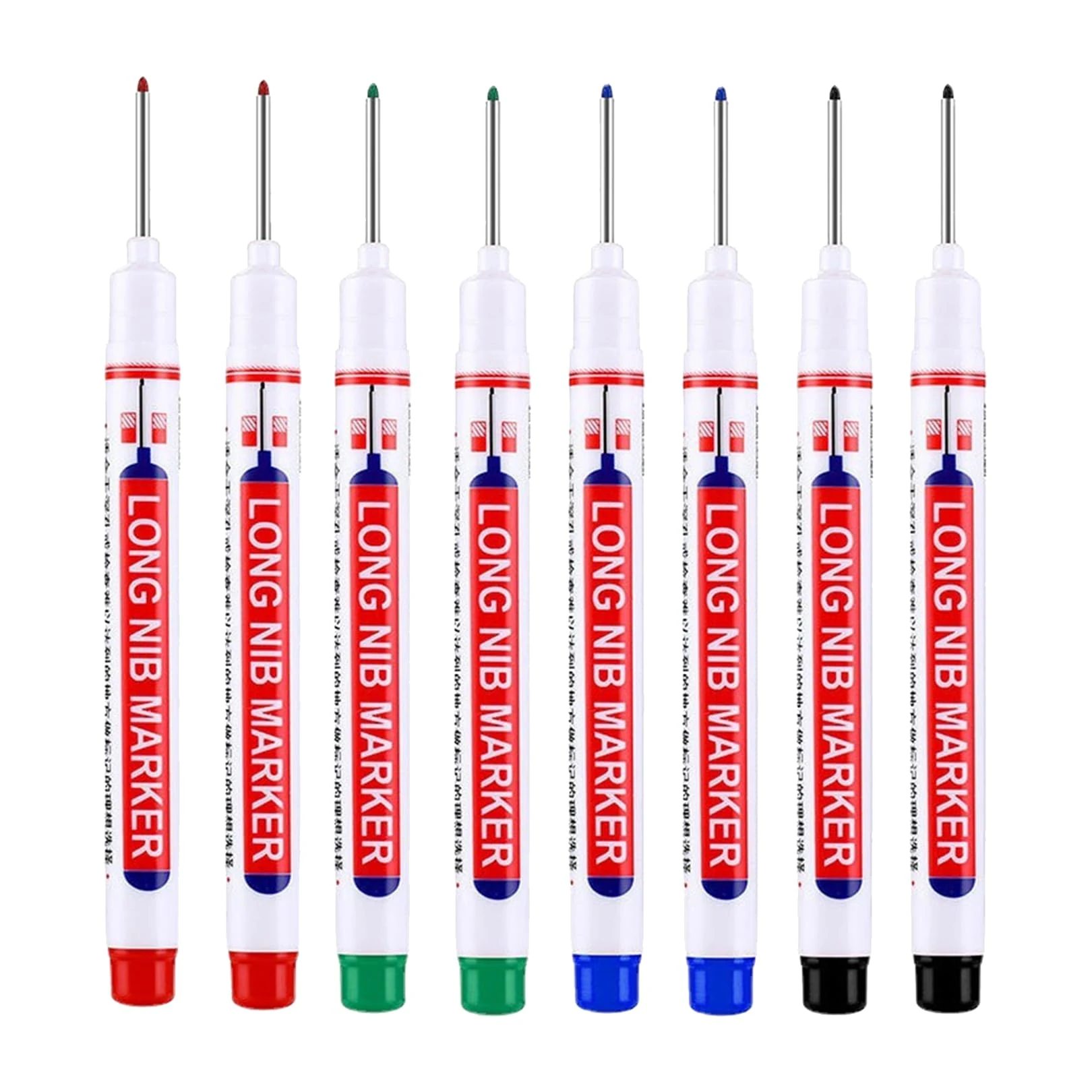 8 PCS Long Nib Marker Pen Waterproof Construction Marker Pens,Multi-Purpose Deep Hole Pens Drill Hole,Colorful Marking Carpenter for Woodworking And Carpenters Builders Hardware(Black/Blue/Red/Green)