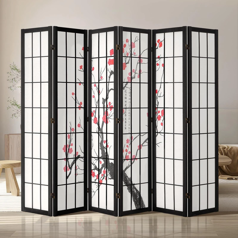 VEVOR Room Divider, 6 Panel Japanese Room Divider Screen, Wood Folding Privacy Screen Indoor, Japanese Partition Portable Decoration Dividers, for Room Separation Home Office Restaurant & Bedroom - Image 1