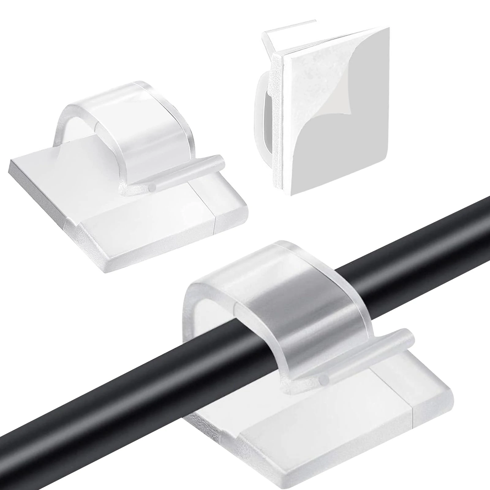 60 Pcs Cable Clips,Self-Adhesive Wire Clips,Self Adhesive Cable Tidy Hooks,Cord Organiser Holder,Outdoor Light Wire Clips for Cable Management, Christmas Hanging Decorations Fairy Light(Transparent)