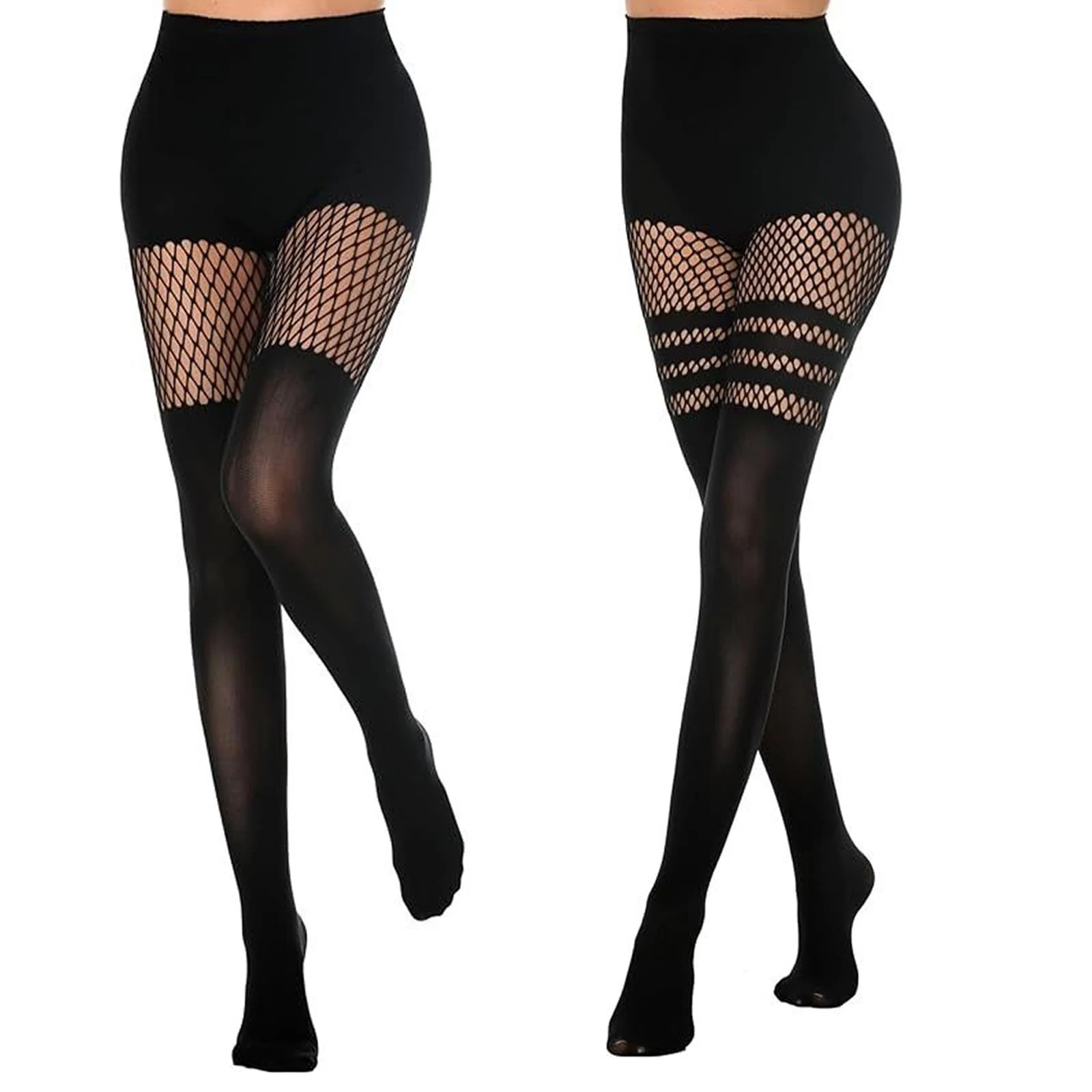 AWAVM 2 Pairs Women's Suspender Opaque Fishnet Stockings,black tightss,Suspender stocking tights,goth mock tights,mesh fishnets,Thigh High Mesh Fishnets for women.