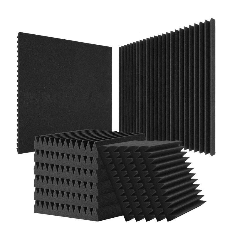 VEVOR Acoustic Foam Panels, 50 Pack 12 x 12 x 2 inches, High Density Soundproof Wall Panels, Acoustic Panels,Sound Dampening Absorbing Panels for Studio Wall and Ceiling,Black