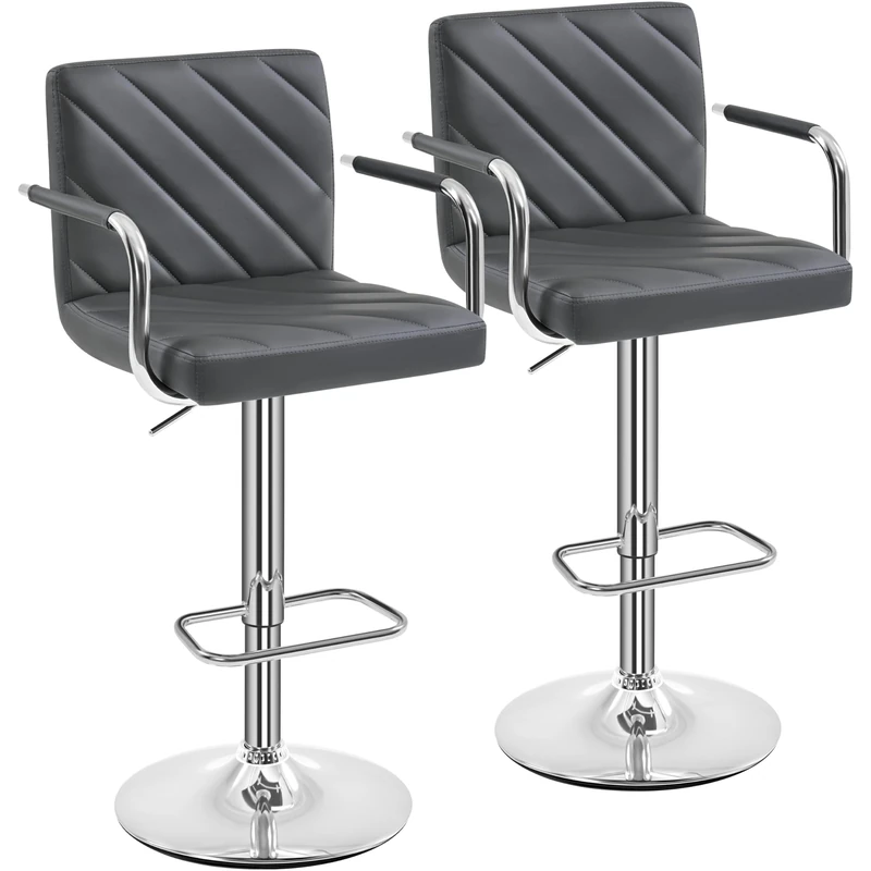 Yaheetech Barstools Set of 2, Modern Height Adjustable Swivel Bar Chairs, Faux Leather Counter Stools with Backrest and Footrest for Kitchen, Home, Restaurant, Dark Grey