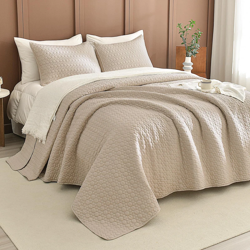 Sanracie Oversized Cotton King Quilt 128"*120" for Extra Bed,3Pcs Linen Colored California King Quilt Sets Oversized Circular Quilting Super Large Wide Cal King Coverlet Thin Comforter Ultra Soft