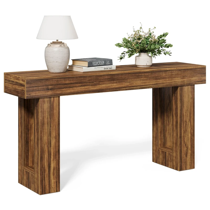 LITTLE TREE 63-Inch Long Console Tables for Entryway, Large Sofa Table Behind Couch, Wooden Entry Foyer Hallway Table, Industrial Console Sofa Tables for Living Room, Rustic Brown