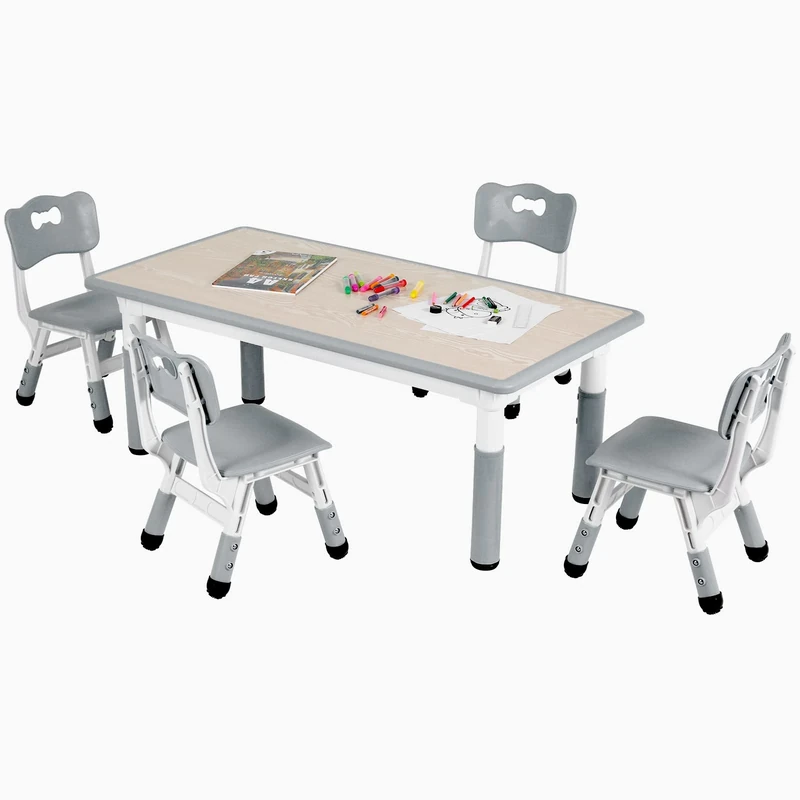 Clevich Children's Table with 4 Chairs, Table Chair Set, Height Adjustable, Children's Table Set for Children's Room, Plastic Children's Furniture, Children's Table and Chair Set for Boys Girls from 2