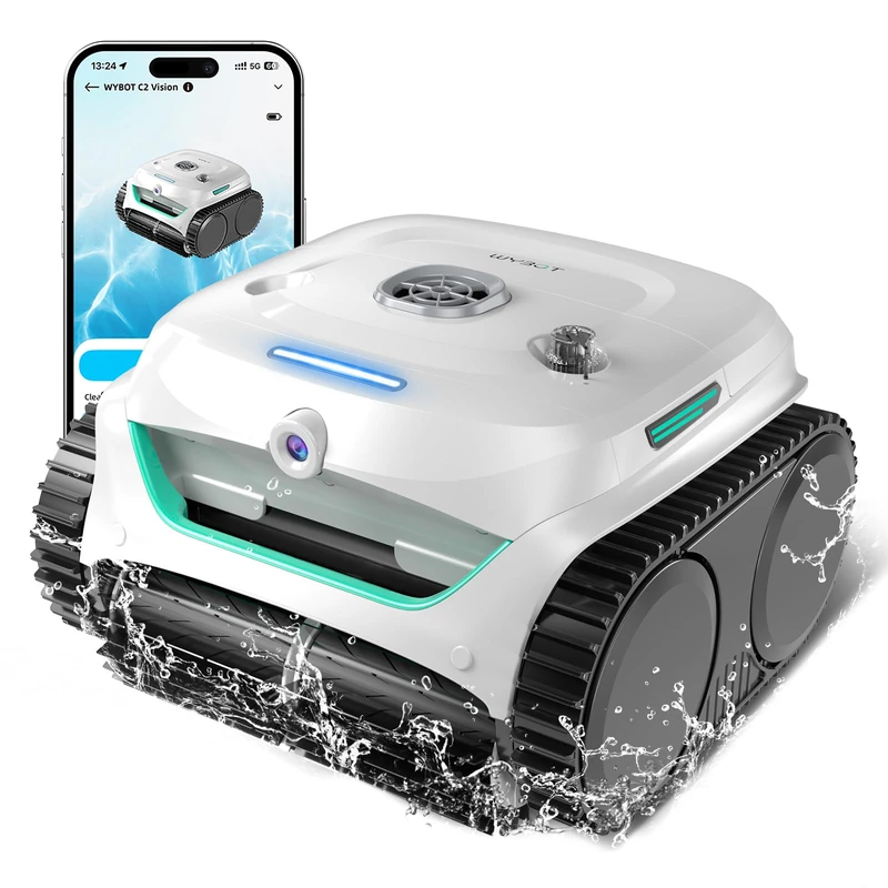 WYBOT C2 Vision AI cordless pool robot with camera and battery, pool robot pool cleaners and walls, two-layer filtration, brushless motor, powerful vacuuming, for 180 mins, up to 180㎡
