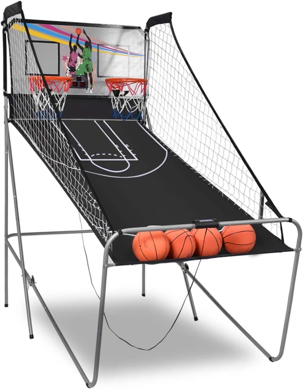 FANTASK 8 in 1 Basketball Machine, Electric Basketball Stand, Foldable, Air Pump & 8 Game Modes, Shooting Machine with 4 Balls, Arcade Basketball Children's Games