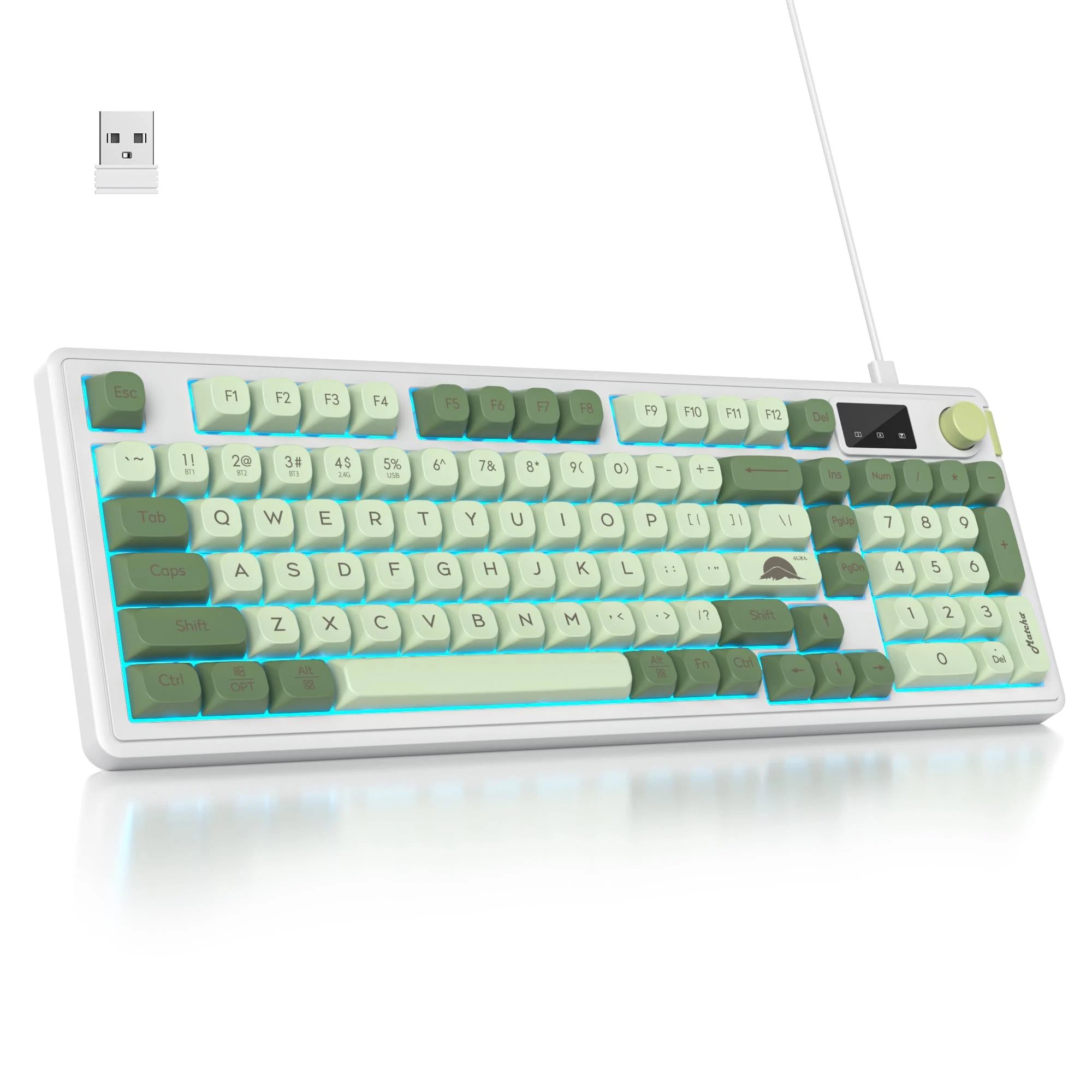SOLIDEE 96% Wireless Membrane Keyboard with Knob,Triple Mode Wired/Bluetooth 5.0/2.4G,Gasket Structure&RGB Backlit,98 Silent Keys with Mechanical Feeling,Creamy Keyboard with Number Pad(Matcha)