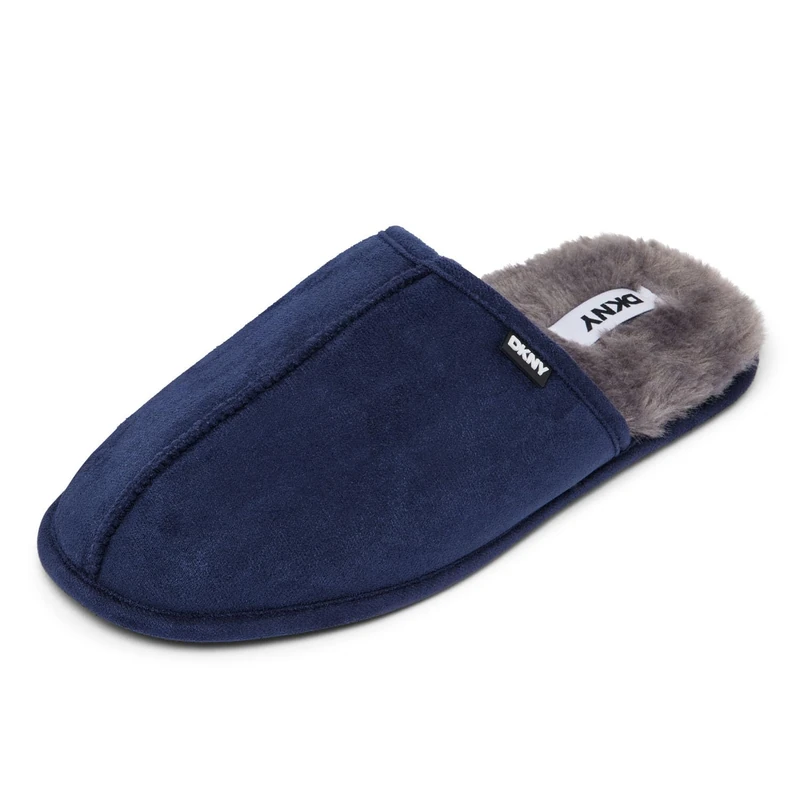 DKNY Men's Slippers - Comfy, Suede Slippers for Men with Warm Faux Fur Lining - Mule Slippers - Soft and Breathable - Available in Black, Grey, Tan and Navy