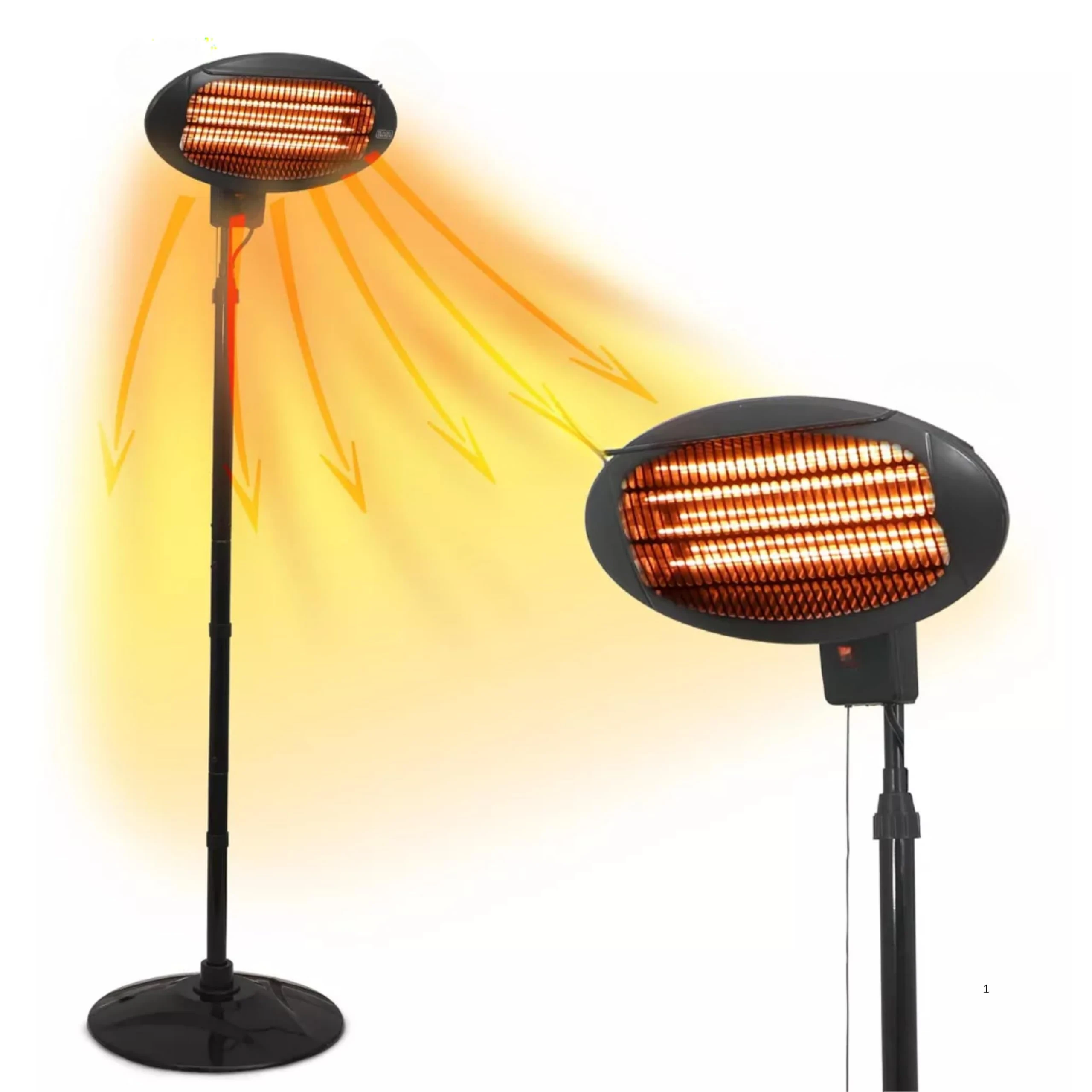 2KW Free-Standing Outdoor Electric Garden Patio Heater – Adjustable Height, 3 Heat Settings (650W/1350W/2000W), Weatherproof, Black – Ideal for Outdoor Warmth