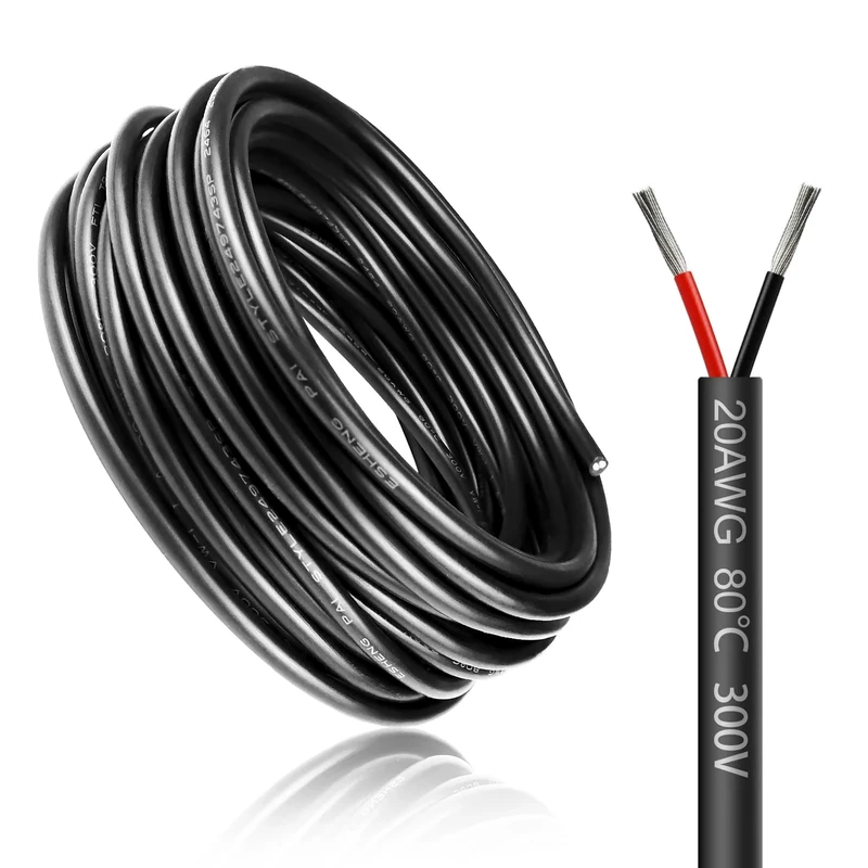 LightingWill 98.4FT/30M 20AWG 2x0.5mm² Electrical Wire 2 Core Cable, 20 Gauge 5V/12V/24V/240V/300V Low Voltage Extension Cable, Tinned Copper Wires, Flexible Cable High Temperature Resistant