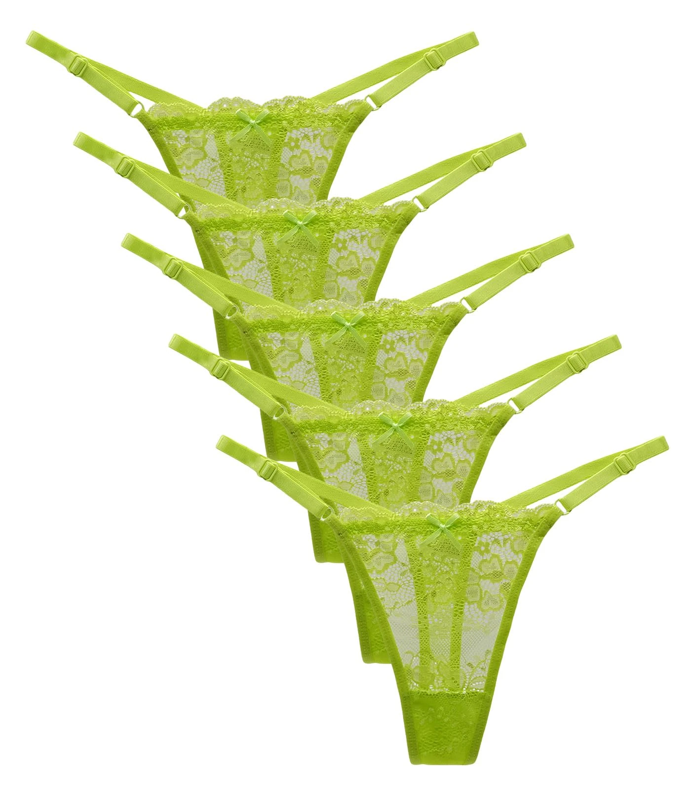 marysgift Thongs for Women Women's Knickers Multiapck Lace Seamless Thong Lace Stretch Low Waist Breathable Thong for Womens 5 Pack - 3415 Light Green XL UK 12 14