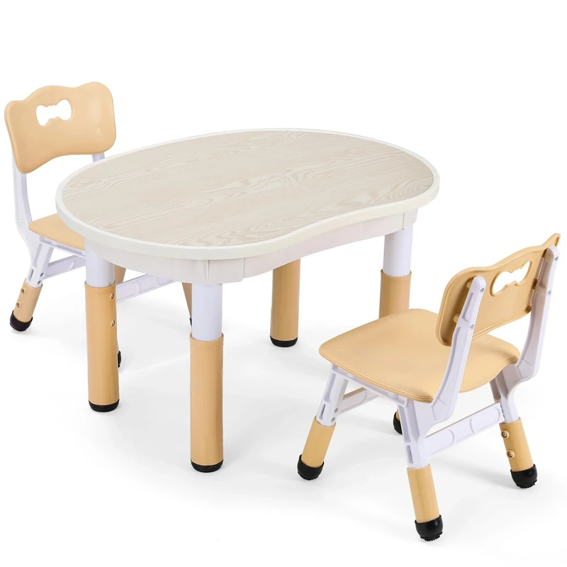 Clevich Kids Table with 2 Chair Sets, Height Adjustable Peanut-Shaped Table and Chair Set for Ages 2-10, Multifunctional and Easy to Wipe Art Table, Kids Activity Table for Home, Classrooms, Daycares