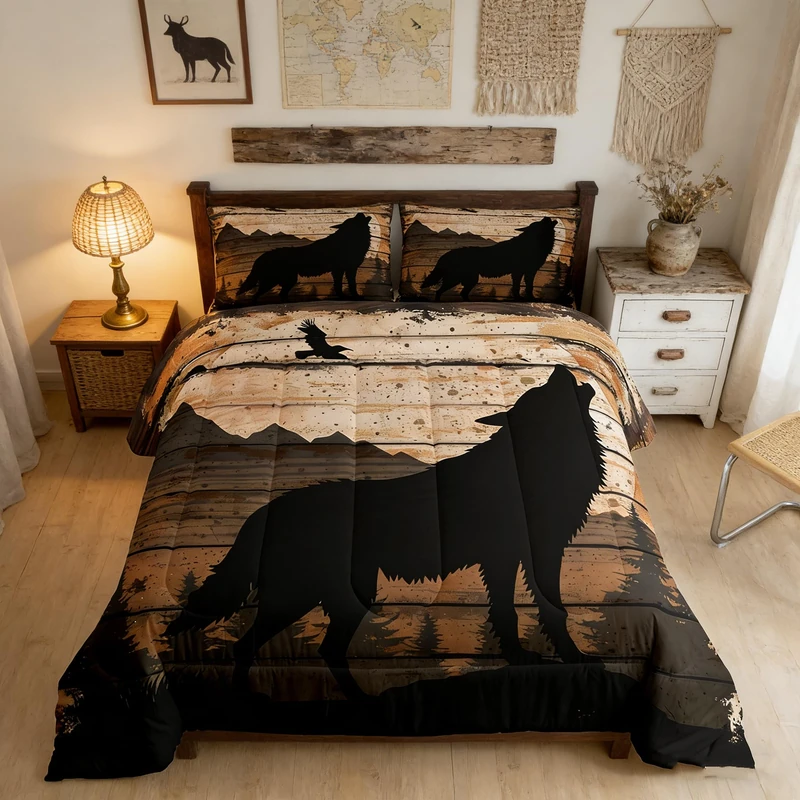 Feelyou Wolf Print Comforter Set Queen for Girls Women Teens Adult, Kids Boys Wildlife Hunting Theme Bedding Set, Western Farmhouse Comforter Soft Quilt Set, with 2 Pillowcase 3pcs Bedding