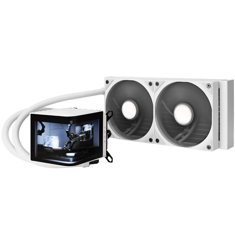 TRYX Panorama 240 White 240mm AIO 6.5'' Curved AMOLED Screen 3D Anamorphic Effect Display Customisable AIO Cooler 240mm 8th Gen Asetek Pump 280W TDP ROTA PRO 120mm Fan LGA 1851/1700/1200/115X AM5/AM4