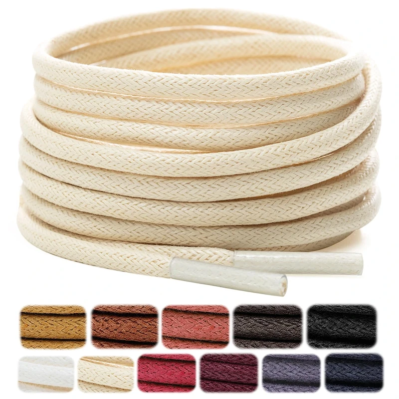 Stepace 2 Pairs Waxed Round Shoe Laces 3mm Oxford Shoelaces for Boots and Dress Shoes Beige 76cm