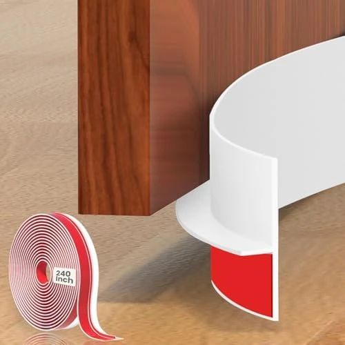 T Shaped Draft Excluder Door Seal Strip 1.37In x 240 Inch Insulation Tape Frame Draught Stopper Clear Silicone Self Adhesive Inserts Door Edge Heat Cold Blocker Soundproof (White, 1.37 in X 20 Ft)