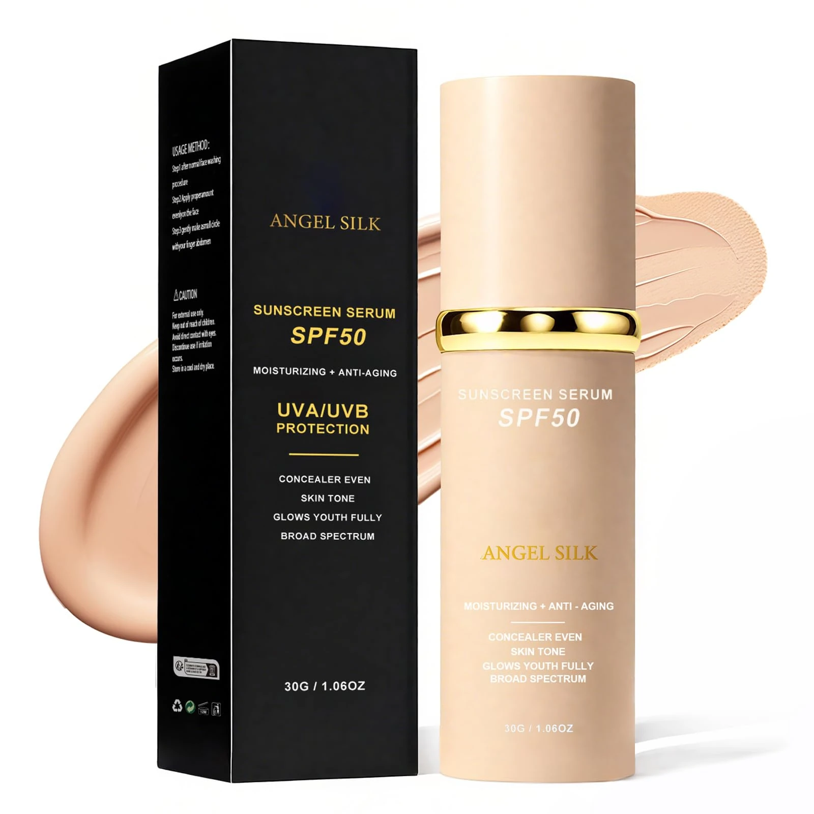 ANGEL SILK Colour Changing Foundation for Mature Skin, 4 in 1 Foundation Full Coverage - Sunscreen Spf 50 & Concealer, 24H Long Lasting Face Moisturiser - Liquid Makeup, Korean Skincare 1PACK
