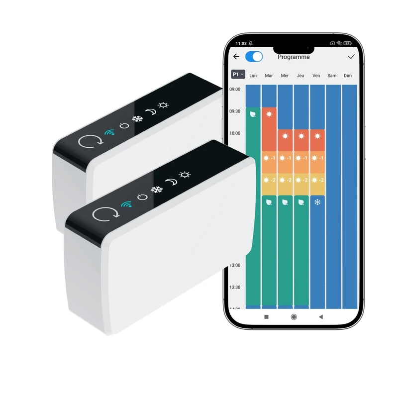 Pack of 2 Connected Controllers for Konyks eCosy Electric Heater, Compatible with Alexa and Google Home, 6-Order Driver Wire, Mode Indicators, Easy Automations… White