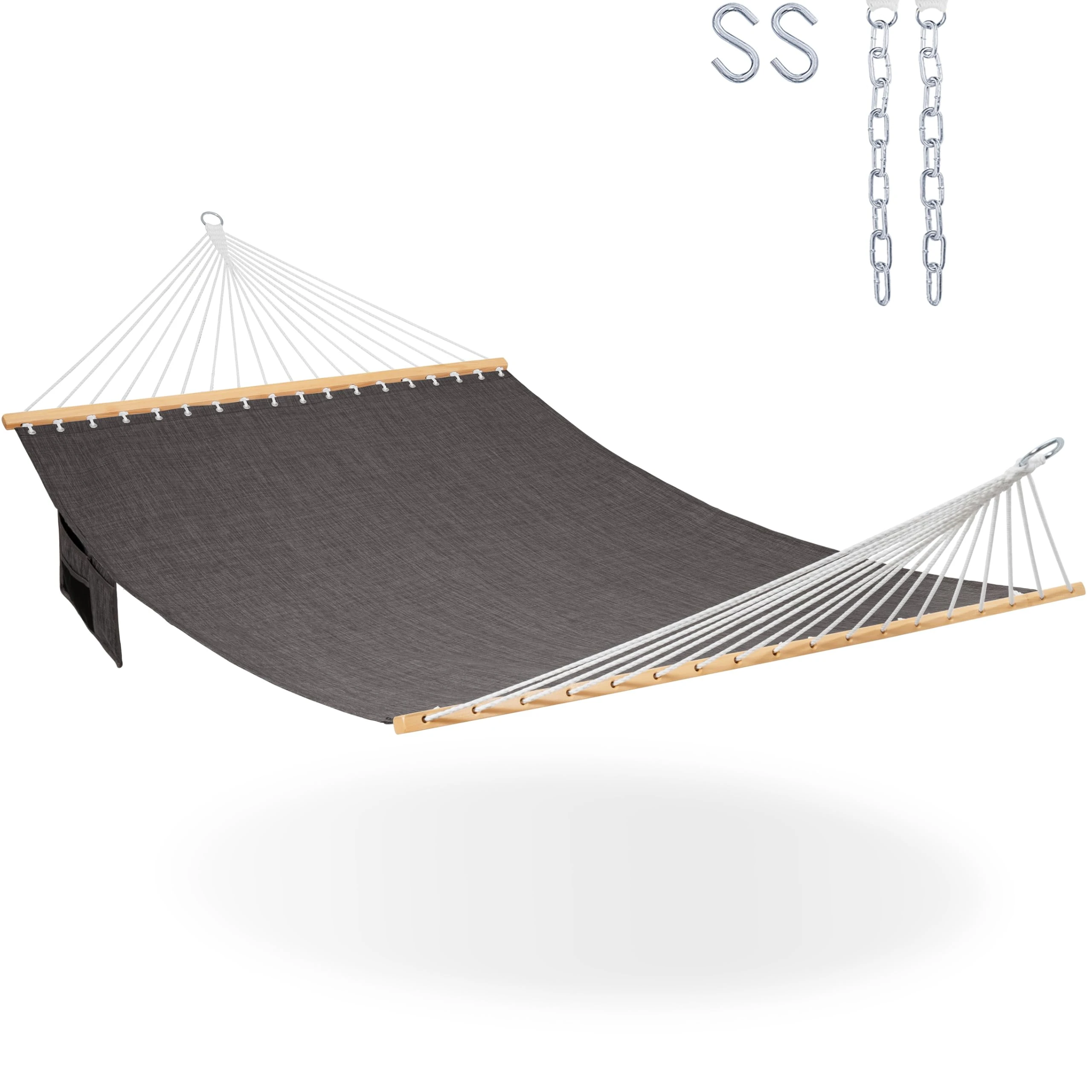 Lazy Daze Hammocks 11 FT Quick Dry Hammock Olefin Blend Textliene Hammock with Spreader Bar 2 Person Hammock with Chains Outdoor Outside Poolside Backyard Beach 450 lbs Capacity, Black